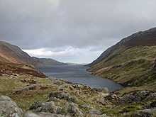 Fotografie deště u Llyn Cowlyd severně od Capel Curig  