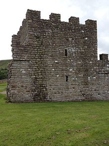 Reconstructed watchtower of the rampart at Fort Vindolanda, view from north