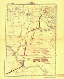 A linha no meio deste mapa é a fronteira traçada em 1920, separando o Iraque da Síria.