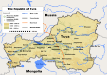 Mapa współczesnej Republiki Tuwy. Repubblica Ludowa miała w większości takie same granice.