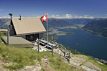 Lake Maggiore, seen from the mountain hut Al Legn above Brissago.