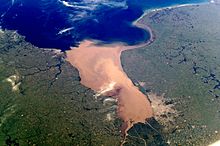 The Río de la Plata with the greater Buenos Aires area at the bottom right
