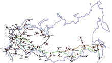 The main routes of RŽD in Russia