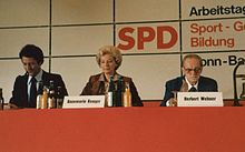 Joint meeting of various federal working groups (from left to right): Björn Engholm, Annemarie Renger and Herbert Wehner