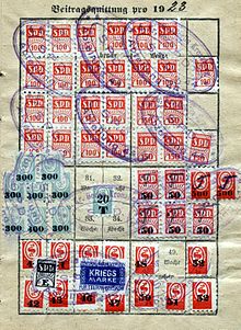 SPD contribution stamps from the year 1923