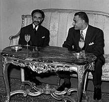 Kejsar Haile Selassie tillsammans med Egyptens president Gamal Abdel Nasser i Addis Abeba inför Afrikanska enhetsorganisationens toppmöte 1963.
