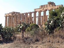Opuntias originating from America at an ancient Greek temple in Selinunte, Sicily