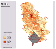 Population density according to the 2002 census