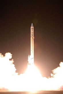 Shavit at launch - a launch vehicle developed from the Jericho-2 medium-range rocket.