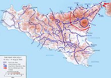 Χάρτης των συμμαχικών κινήσεων στη Σικελία κατά τη διάρκεια του Ιουλίου.