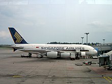 Singapore Airlines Airbus A380 all'aeroporto di Singapore Changi