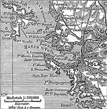 Historical map of the surrounding area, around 1888