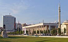 Skanderbeg Square with Opera House, Cultural Centre and National Library, equestrian statue of Prince Skanderbeg and Et'hem Bey Mosque (2014)