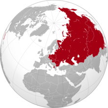 Mapa zobrazující největší územní rozsah Sovětského svazu a jeho spojenců v roce 1960, po kubánské revoluci v roce 1959, ale před oficiálním čínsko-sovětským rozdělením v roce 1961.