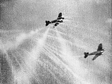 On-board camera of a Spitfire shows tracer ammunition hitting a He 111, over England on 25 September 1940.