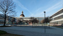 Schoolyard of the Dresden Sports High School in the surroundings of the listed former Municipal Livestock and Slaughterhouse