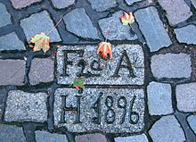 Boundary stone between Altona and Hamburg from 1896, paved in Brigittenstraße, now in the Hamburg-St. Pauli district. (As of 2019)