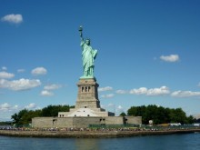 Liberty Island is lined with tourists during the day (2012)