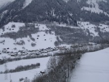 The row village of Surrein follows the Vorderrhein