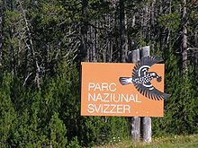 Swiss National Park with Rhaeto-Romanic information board