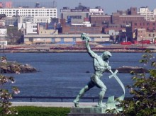 Swords to Plowshares , a sculpture by Jewgeni Wutschetitsch of the 'United Nations Art Collection', New York