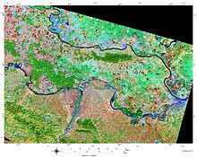 The interflow Syrmia in a Landsat 8 ETM+ image, March 12, 2014 (infrared false color).