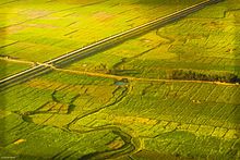 Luchtfoto van de Terai vlakte bij Biratnagar, Nepal  
