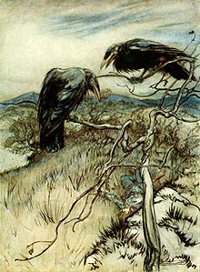Artūra Rekema ilustrācija balādei The Twa Corbies (Twa Corbies)