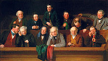 Een negentiende-eeuws schilderij van een jury.  