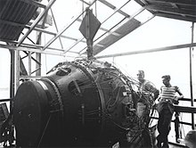 The Trinity bomb, the world's first detonated atomic bomb, one day before testing