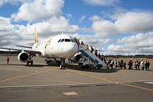 Letadlo společnosti Tiger Airways Australia v Canbeře.