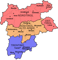 Karte von Tirol vor dem Ersten Weltkrieg