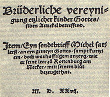 Front page of the Schleitheim articles