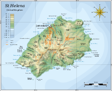 Topografisk kort over Saint Helena.