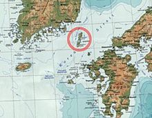Mappa USGS che mostra l'isola di Tsushima nello stretto di Corea