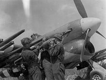 A Hawker Typhoon is armed with air-to-ground missiles, May 1944