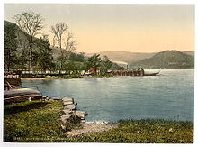Vaporizador do lago em Howtown Pier, Ullswater, cerca de 1895
