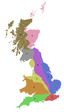 Die Nummerierungszonen für A- und B-Straßen in Großbritannien