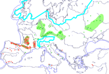 Diese Karte zeigt, in welchen europäischen Gebieten Artefakte aus dem Jungpaläolithikum gefunden wurden.