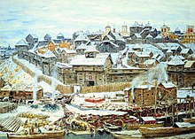The wooden Moscow Kremlin under Ivan Kalita. A watercolor (1921) by Apollinari Vasnezov