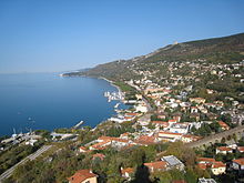 View from the lighthouse to the Barcola district with the city beach
