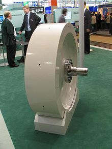 Industrial flywheel at a trade fair