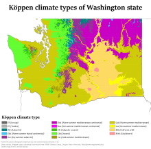 Köppen klimaattypes van de staat Washington