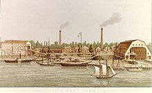 华盛顿海军船坞的彩色石版画,约1862年