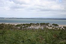 Olhando para o oeste sobre o Porto Ocidental até a Península Mornington a partir da estrada costeira na Ilha Francesa