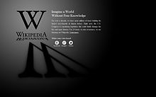 Den engelsksprogede Wikipedia-side fra den 18. januar 2012, der viser den internationale blackout i opposition til SOPA og PIPA.