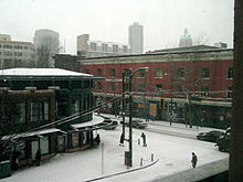 Rare snowfall in Gastown