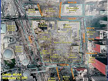 Ground Zero with the former locations of the WTC buildings