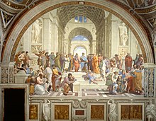 Raphael'in Atina Okulu (1509-1511) tablosu. Ünlü Yunan filozofları bir araya geliyor.