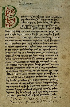 Peterborough Chronicle'i esimene lehekülg. Selle skaneeritud lehekülje tõlge.